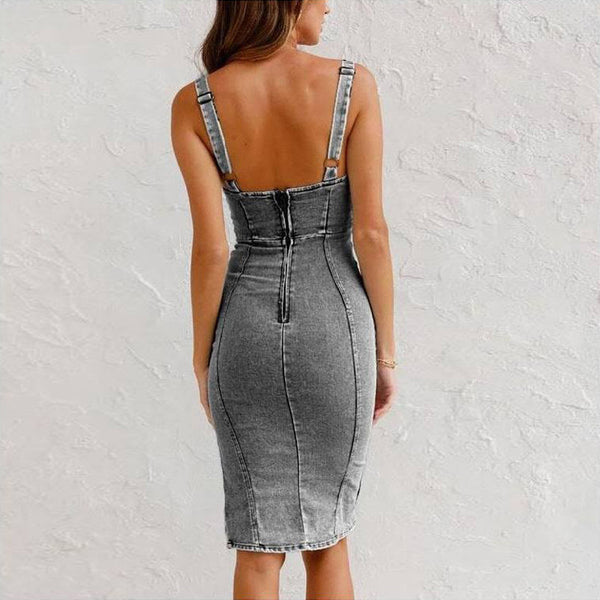 FLORINDA - VESTIDO DENIM AJUSTADO CON TIRANTES