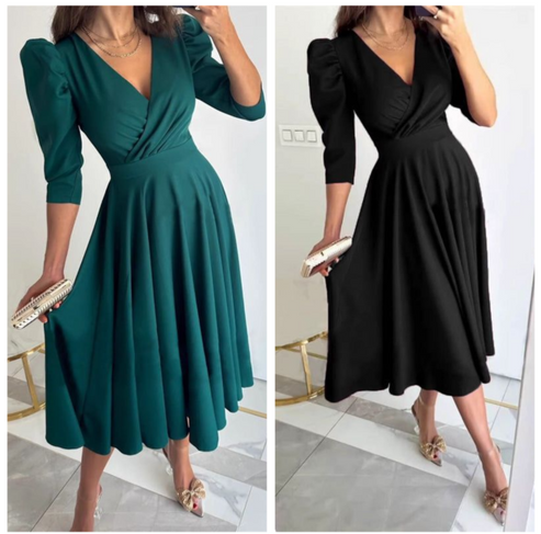 MARCELA - VESTIDO MIDI PLISADO CON ESCOTE EN V