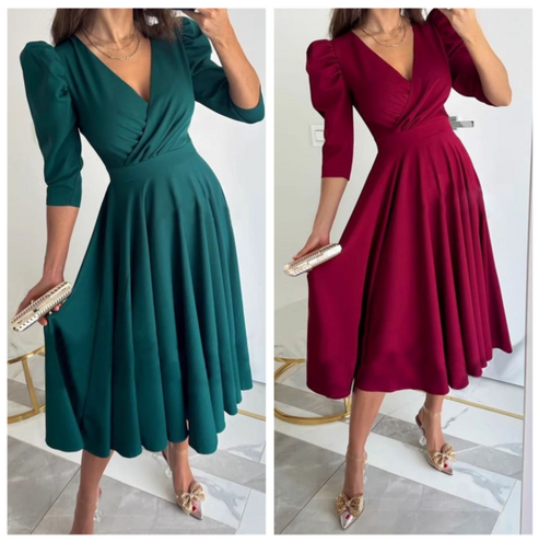 MARCELA - VESTIDO MIDI PLISADO CON ESCOTE EN V