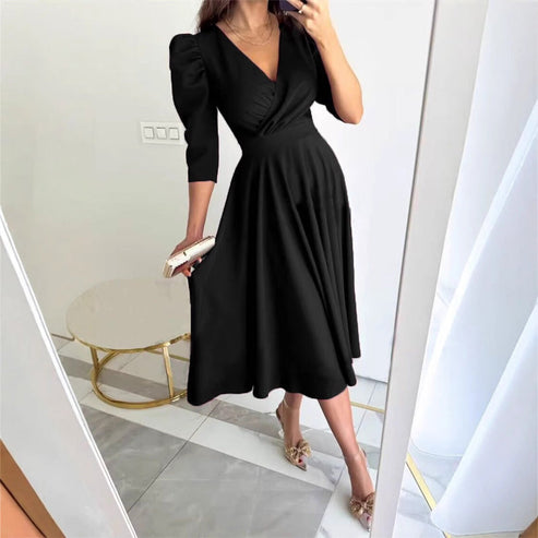 MARCELA - VESTIDO MIDI PLISADO CON ESCOTE EN V
