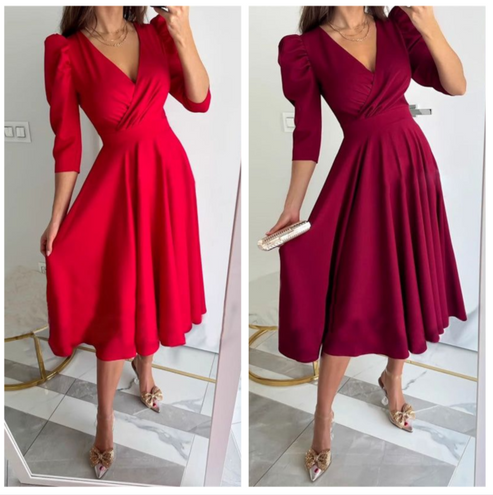 MARCELA - VESTIDO MIDI PLISADO CON ESCOTE EN V