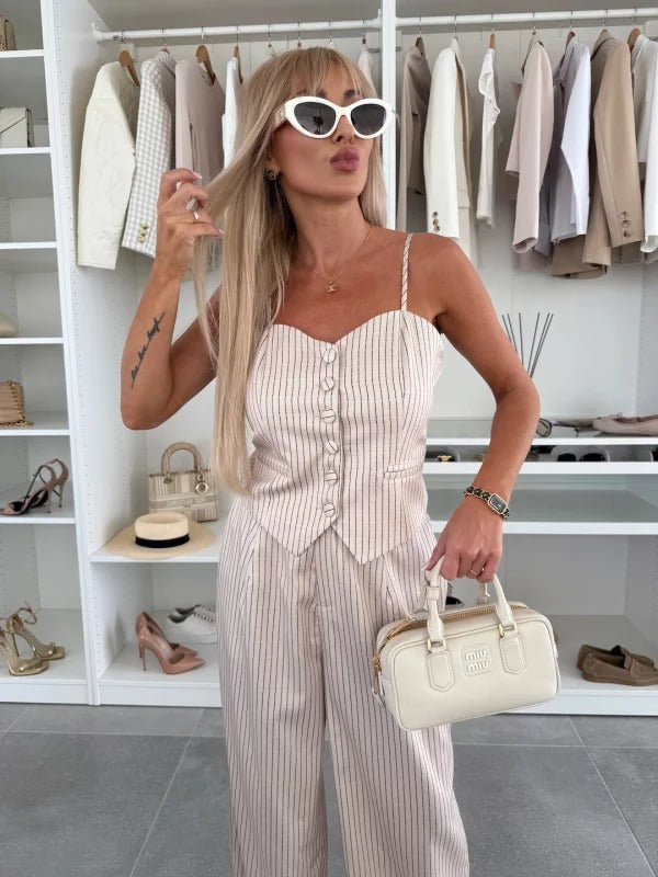 ANISA - CONJUNTO TOP AJUSTADO Y PANTALÓN