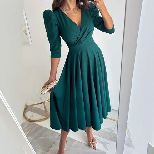 MARCELA - VESTIDO MIDI PLISADO CON ESCOTE EN V