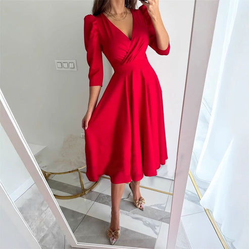MARCELA - VESTIDO MIDI PLISADO CON ESCOTE EN V