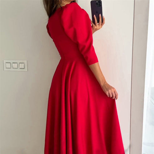 MARCELA - VESTIDO MIDI PLISADO CON ESCOTE EN V